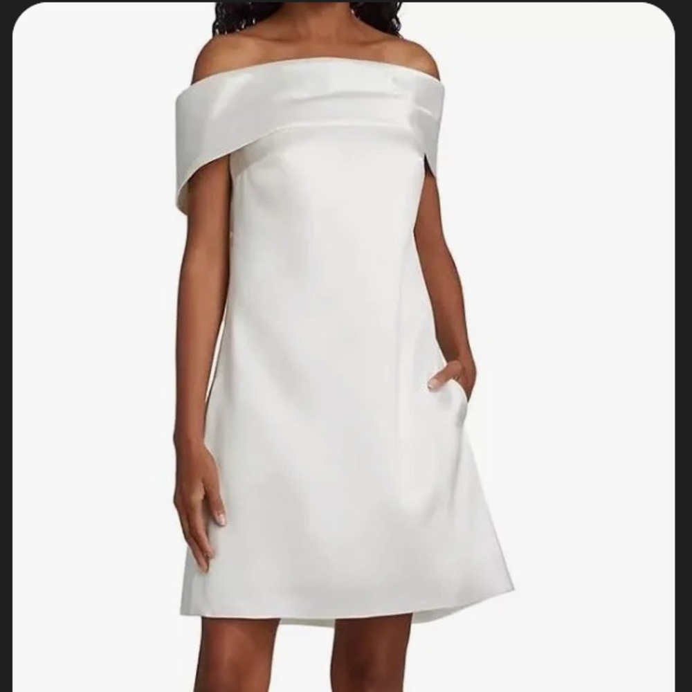 NWT AMSALE Off- The- Shoulder Mikado Shift Dress Size 12 (Little White Dress).